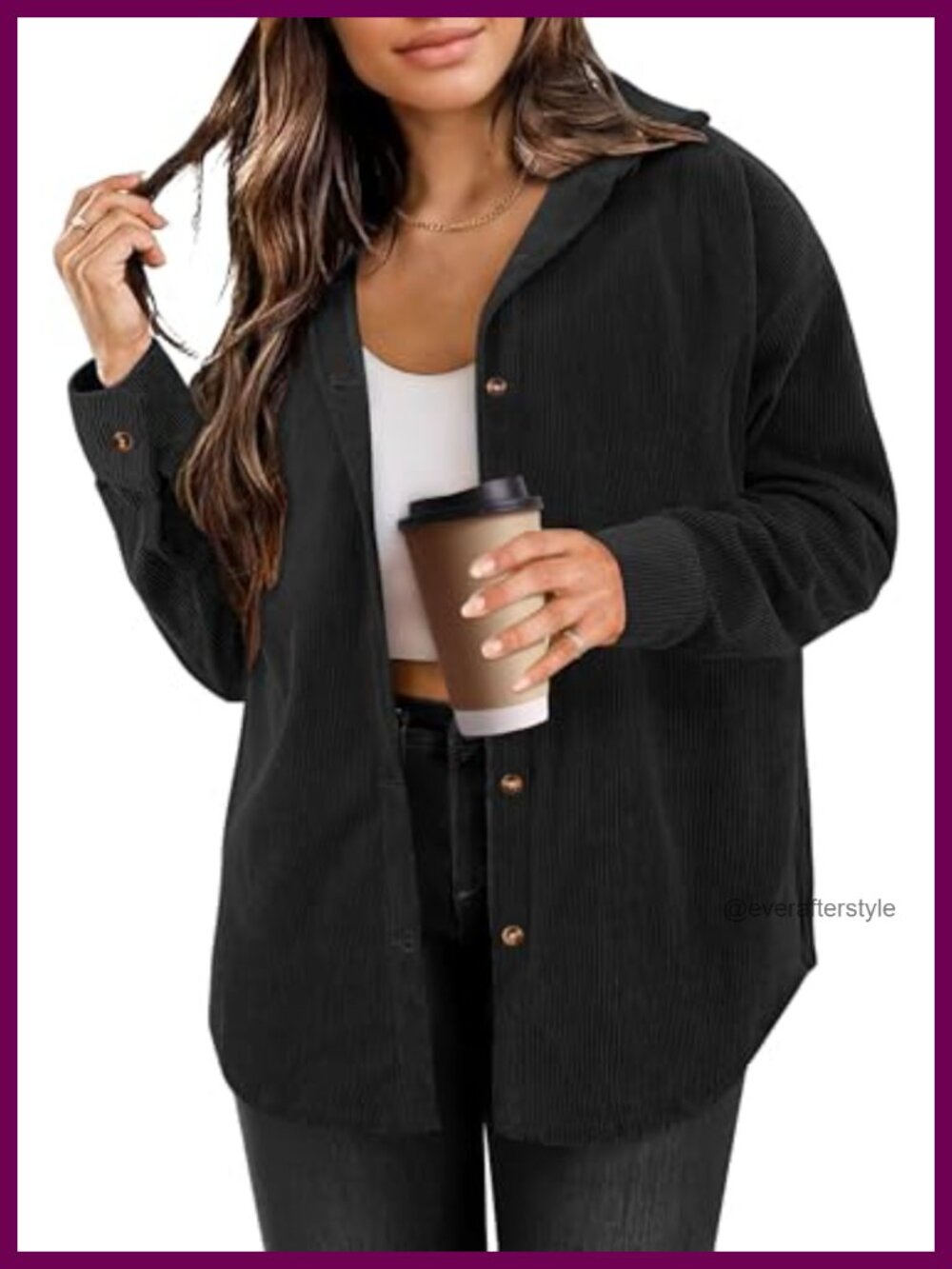 Corduroy Button Down Shirt Long Sleeve Shacket Boyfriend Fit